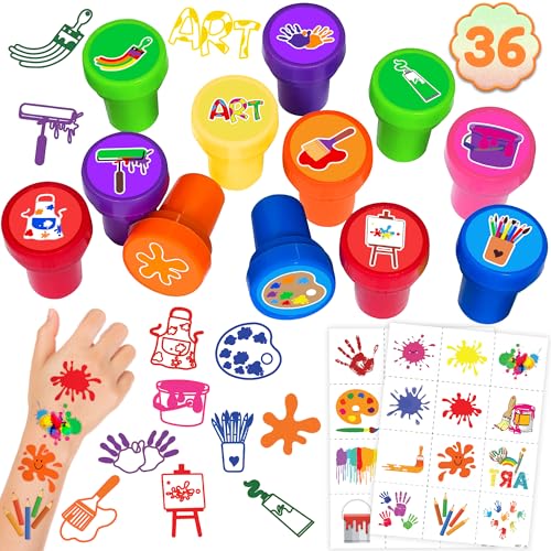 36-Piece Art Party Favors Set - 24 Temporary Tattoos & 12 Stamps