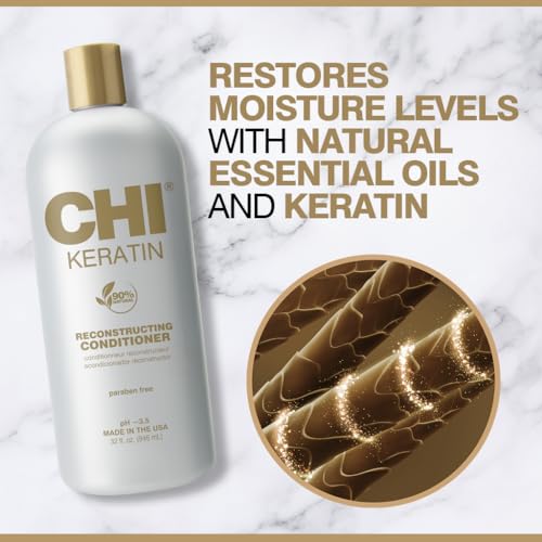 CHI Keratin Reconstructing Conditioner, Delivers Healthier Hair, Adds Shine & Helps Prevent Future Breakage, Sulfate, Paraben, & Cruelty-Free, 32 Oz