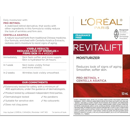 L¡¯Oreal Paris Revitalift Anti Aging Face and Neck Cream, Smoothing and Firming Moisturizer for 24HR Hydration, Fragrance Free, 1.7 Oz