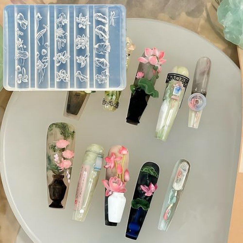 3D Flower Nail Art Molds Set - Lotus, Cherry Blossom, Orchid