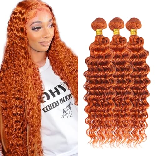 Ginger Orange Human Hair Bundles - 24 Inch Deep Wave #350