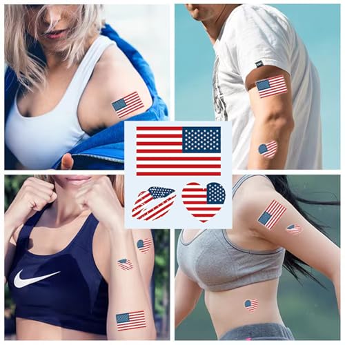 American Flag Tattoos,30 Sheets America USA Temporary Face Stickers,90 Pcs Waterproof Sweat National Flag Removable Fake Tattoos For Men Women Kids(America)