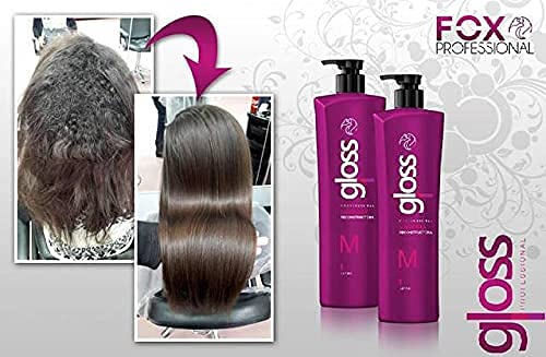 Fox Gloss Brazilian Keratin Treatment 2L | Progressive Brush | Straightening & Smoothing System | Volume Reducer | 100% Straight Hair | Frizz Free