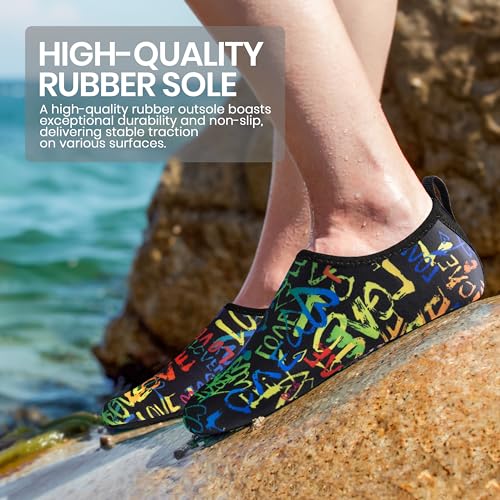 SEEKWAY Water Shoes Women Men Adult Quick-Dry Aqua Socks Barefoot Non Slip for Beach Swim River Pool Lake surf Black Size SK002