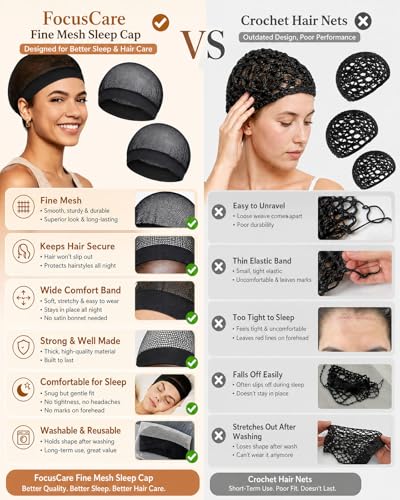 Black Hair Net with Wide Elastic Band for Sleeping