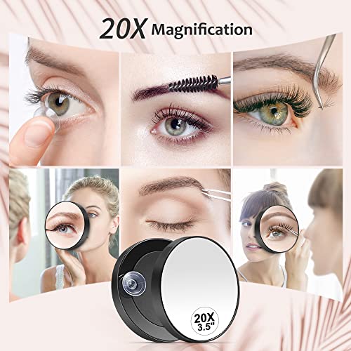 20X Travel Magnifying Mirror with Suction Cup & Tweezers - Compact 3.5-inch