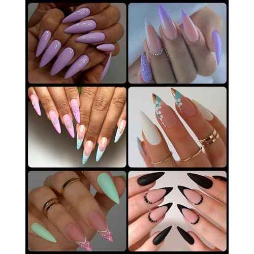 Soft Gel Nail Tips Medium Stiletto, 120PCS Pre Buff Full Cover Shaped Nail Extenison Tips Half Matte Gel Nail Tips BORNBYME