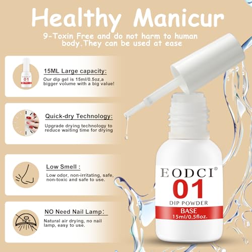 EODCI Dip Powder Liquid Set - 15ml Base Coat, Top Coat & Activator Kit