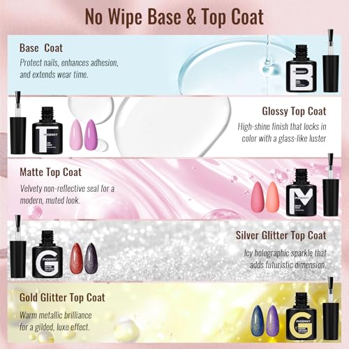 Phoenixy Timeless Classic Gel Nail Polish Kit with UV Light, 45 Colors & Top Coats