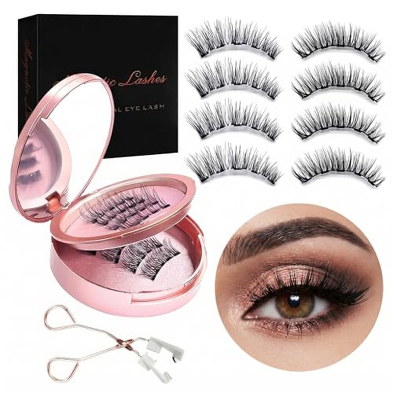 Magnetic Eyelashes Kit 4 Pairs, No Glue, 3D Natural Look