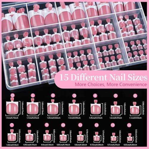 Teenitor Square Toe Nails Press On - 150pcs French Tip, 15 Sizes