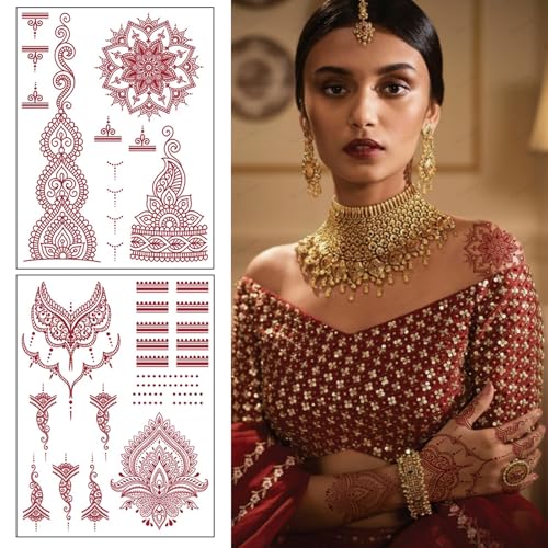 10 Sheet Henna Temporary Tattoo Stickers - Waterproof Brown Designs