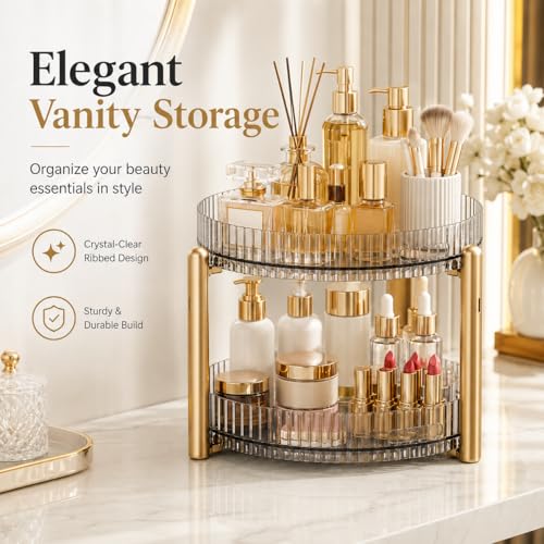 360° Rotating Makeup Organizer - 2 Tier Spinning Cosmetics Storage