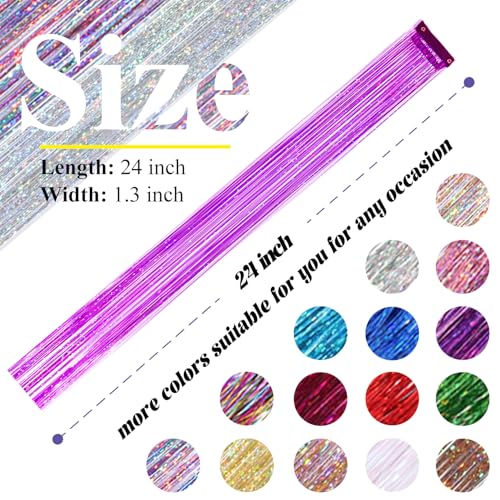 Purple Hair Tinsel Clip In Extensions 24 Inch 12 Pcs