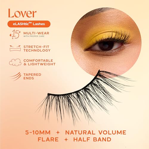 eLASHtic¢â Lashes, Half Lashes, Strip Eyelashes, Natural Wispy Lashes, Fake Eyelashes, Elastic Lash Band, Flared & Natural Volume (Lover) Half Lash