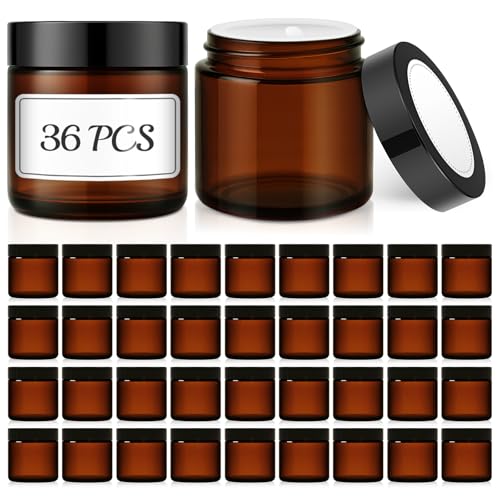 36 Pack 4 oz Amber Glass Jars with Lids | Extra-Thick