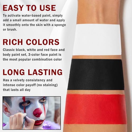 Clown Makeup Kit,Red Black and White Face Painting Kit Professional,Water Based Paint Halloween Makeup,Clown Face Paint for Kids and Adults,Zombie Joker Vampire Make up