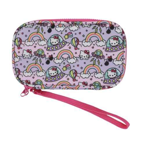 Bioworld Hello Kitty Flying Saucer Print 4" Pink & Purple Tech Cable Organizer Travel Case