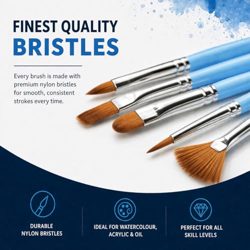 Blue Squid Light Blue Watercolor Paint Brushes Set of 12 - Artist & Face Painting