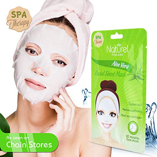 Korean Face Mask Sheet Aloe Vera 6 Mask Pack for Moisturizing, Cooling and After Sun