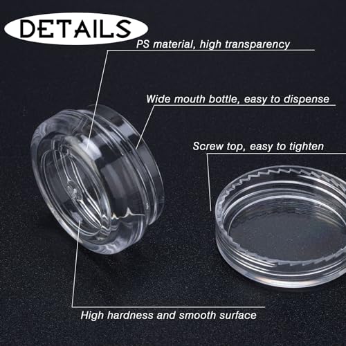 200 Count 3 Gram Sample Containers, Clear Lip Balm Containers with Lids, Small Plastic Sample Jars with 12 Mini Spoons, 200pcs Labels (Clear Lid)