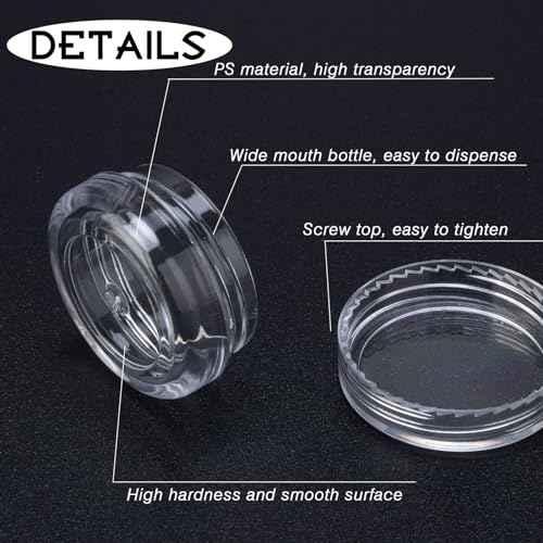 100 Count 3 Gram Sample Containers, Clear Lip Balm Containers with Lids, Small Plastic Sample Jars with 8 Mini Spoons, 100pcs Labels (Clear Lid)