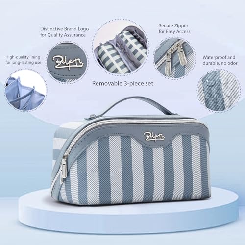 BOYATU A-1-Blue 3-Piece Travel Makeup Bag Set - Waterproof Vegan Leather