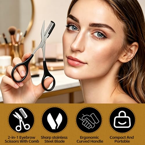 2-in-1 Eyebrow Scissors with Comb - Precision Trimmer for Men & Women