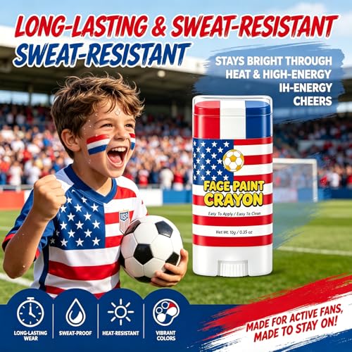 USA World Cup Face Paint Stick – Red White Blue, Easy Twist-Up Body & Cheek Paint
