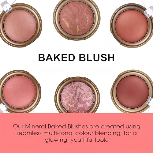 MAEPEOR Powder Baked Blush 6 Colors Natural Glow Marbleized Baked Powder Blush Lightweight Buildable Shimmer Blusher (01 AMORE)