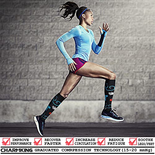 CHARMKING Compression Socks for Women & Men Circulation (3 Pairs) 15-20 mmHg is Best Athletic for Running, Flight Travel, Support, Cycling, Pregnant - Boost Performance, Durability (S/M, Multi 49)