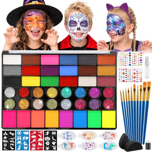 Doonly 42-Color Water Activated Face Painting Kit for Kids | Matte, Glitter & UV