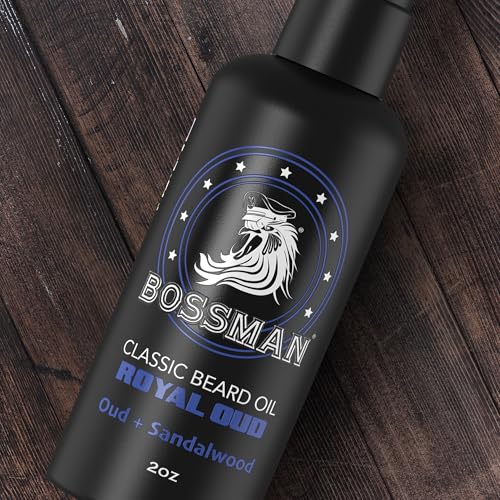 Bossman Organic Mustache & Beard Oil for Men, 2 oz ? Natural Beard Moisturizer with Jojoba, Argan & Avocado Oils (Royal Oud Scent)