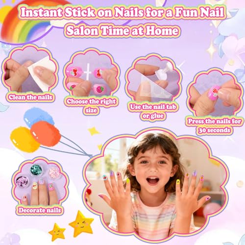 480 Pcs Kids Press-On Nail Art Kit with Glue & Storage Case