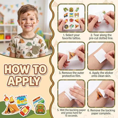 96 Camping Temporary Tattoos for Kids | Outdoor Adventure