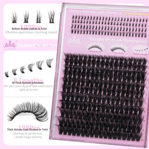 Thick Lash Extensions Clusters Kit - 298Pcs Upper & Lower Lashes 10-20MM