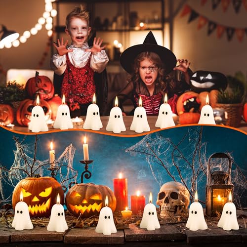 Halloween Ghost Candles 20 Pack - White Spooky Party Decor