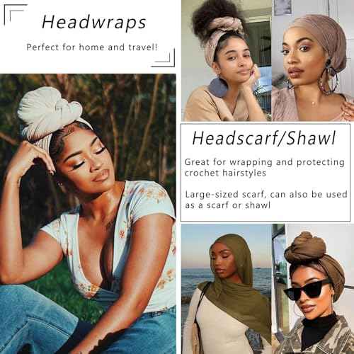 COOKOO 2 Piece Stretch Hijab Extra Jersey Turban African Women's Soft Head Wraps Fashion Head Scarf Long Solid Color Head Band Head Scarf for Women(Black+Coffee)