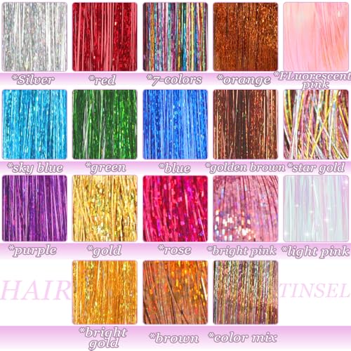 YUUYEE Hair Tinsel Kit - 18 Colors, 6300 Strands, Heat Resistant