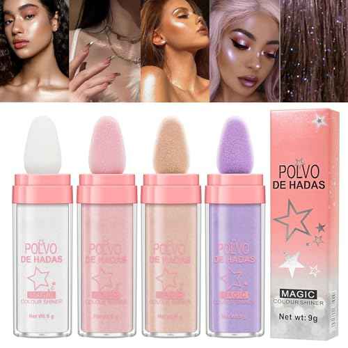 2PCS Polvo De Hadas Fairy Dust Highlight Patting Powder - Full Body Contouring and Clavicle Pearlescent Patting Powder for Face and Eye, Christmas Sparkling Body Glitter (#01 White & #02 Pink)