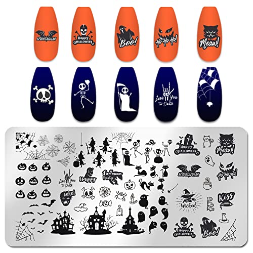 WOKOTO 6Pcs Holloween Nail Stamping Plates For Nails Snakes Skulls Witch Pumpkin Spider Nail Art Diy Stamp Plates Kit For Women Nail Art Plates Nail Designs Stamp Plates Nail Stamping Kit Tools