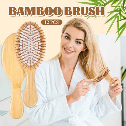 Weysat 12 Pcs Christmas Bamboo Hair Brushes Bulk Thanksgiving Gift Natural Wooden Paddle Brush Lightweight Massage Scalp Combs Detangling Hairbrush for Women, All Hair Types, Anti Static (White)