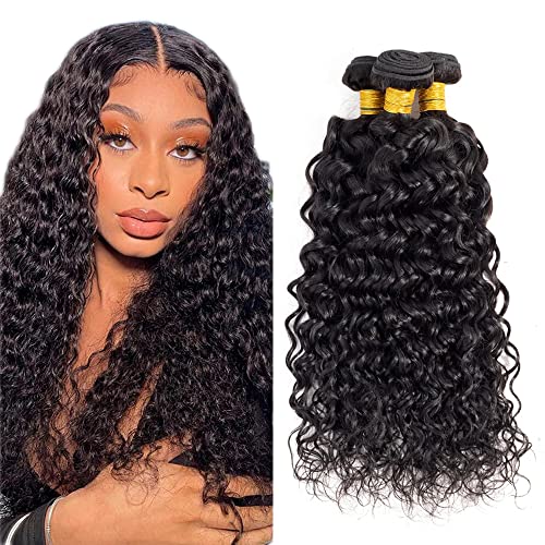Brazilian Water Wave Human Hair Bundles 1B 30 32 34 inch