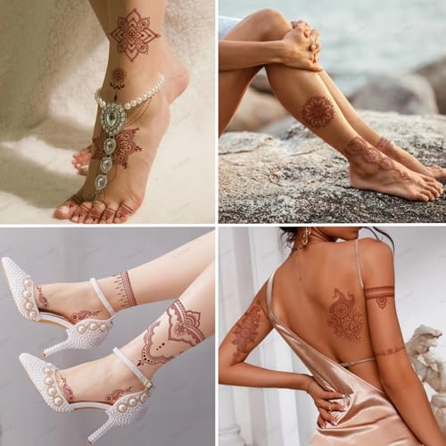 10 Sheet Henna Temporary Tattoo Stickers - Waterproof Brown Designs
