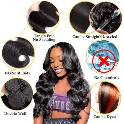 ???????????????? 4 Bundles with Closure Human Hair 10A 100% Unprocessed Brazilian Virgin Human Hair Body Wave Bundles with 4x4 Lace Closure (10 10 10 10+10 Inch)