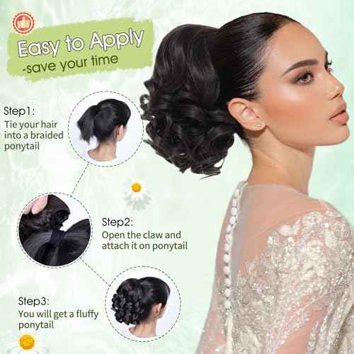 Ponytail Extension,10" Claw Clip in Ponytail Extensions Short Curly Ponytail Hairpiece for Women Fluffy Natural Synthetic Pony Tails for Daily Use(Dark Brown)