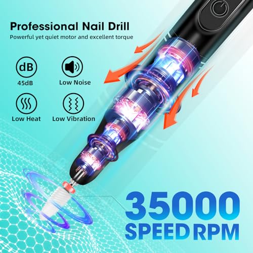 LIERKISS Cordless Electric Nail Drill Kit 35000RPM for Manicure & Pedicure