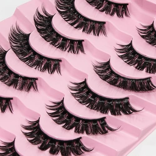 Russian Strip Lashes 7 Pairs D Curl Fluffy Wispy Mink
