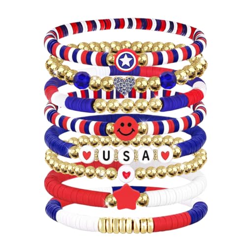 Go Ho Patriotic Beaded Stretch Bracelets - 8 Pack Set
