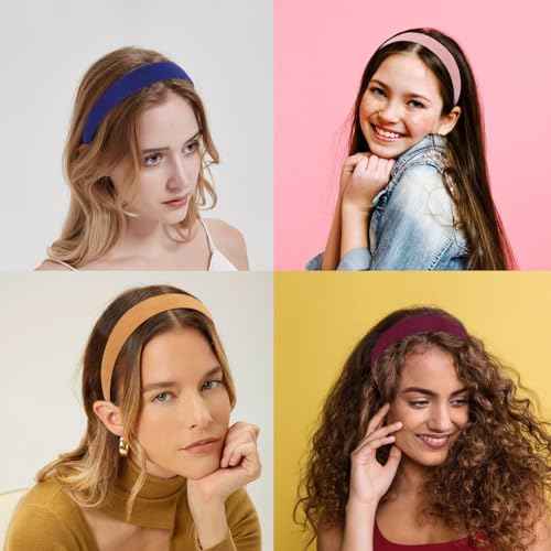 Wecoe 10pcs Headbands for Women Suede Like 1 Inch Wide Headbands Red White Black Pink Purple Blue Green Headband Non Slip Fashion Costume Hair Accessories Women Girls Diademas Para Mujer